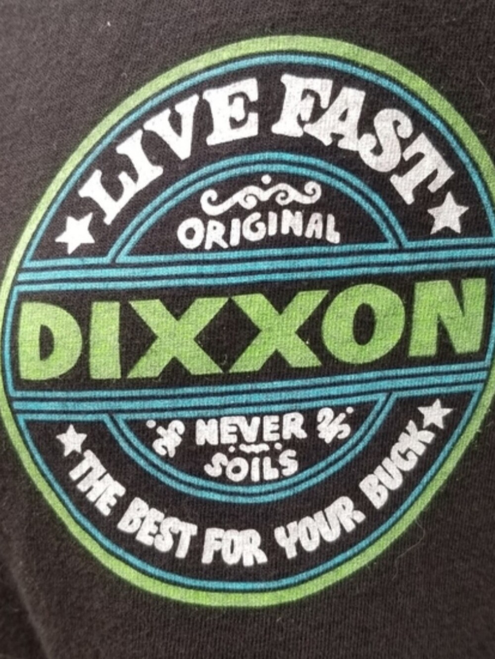 DIXXON Black T‑Shirt "Live Fast The Best For Your Buck" Green Logo -105